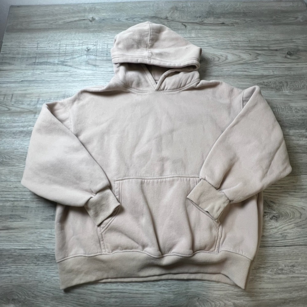 Unbranded Hoodie‎ Women XL Tan Oversized Fleece Pullover Dropped Shoulder Pocket